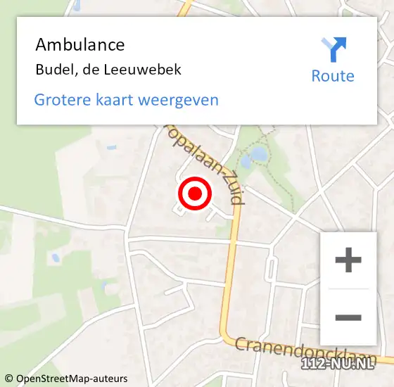 Locatie op kaart van de 112 melding: Ambulance Budel, de Leeuwebek op 12 mei 2019 14:01