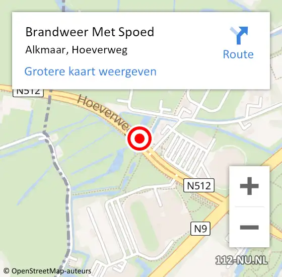 Locatie op kaart van de 112 melding: Brandweer Met Spoed Naar Alkmaar, Hoeverweg op 12 mei 2019 14:12