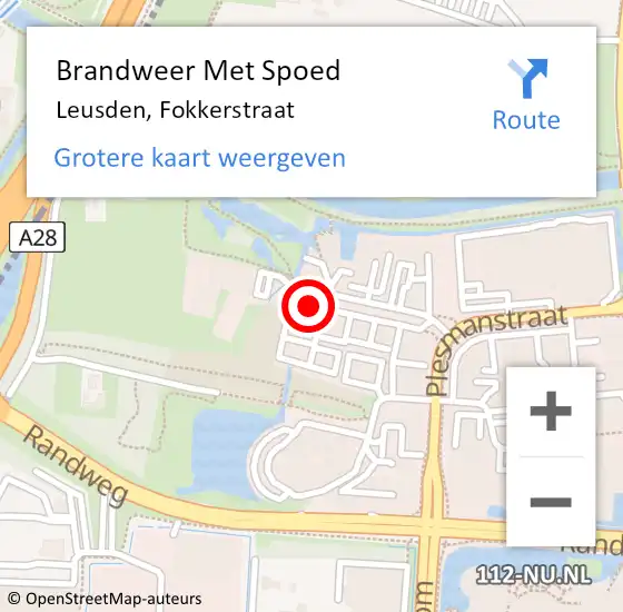 Locatie op kaart van de 112 melding: Brandweer Met Spoed Naar Leusden, Fokkerstraat op 12 mei 2019 15:26