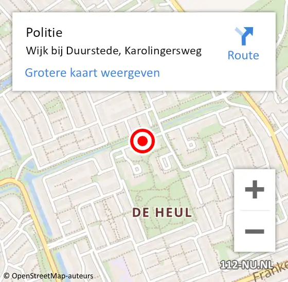 Locatie op kaart van de 112 melding: Politie Wijk bij Duurstede, Karolingersweg op 12 mei 2019 16:10