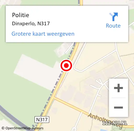 Locatie op kaart van de 112 melding: Politie Dinxperlo, N317 op 12 mei 2019 16:28