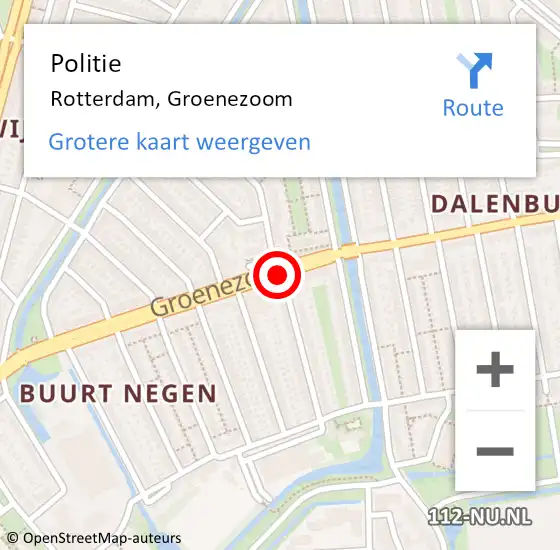 Locatie op kaart van de 112 melding: Politie Rotterdam, Groenezoom op 12 mei 2019 16:38