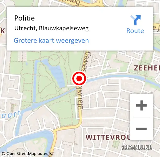 Locatie op kaart van de 112 melding: Politie Utrecht, Blauwkapelseweg op 12 mei 2019 17:10