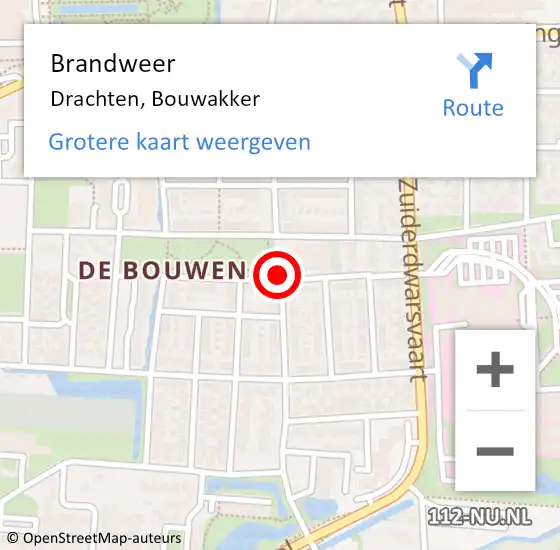 Locatie op kaart van de 112 melding: Brandweer Drachten, Bouwakker op 12 mei 2019 17:14