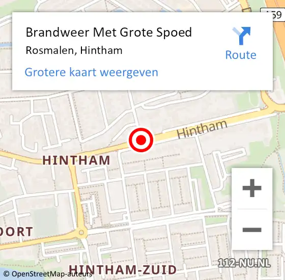 Locatie op kaart van de 112 melding: Brandweer Met Grote Spoed Naar Rosmalen, Hintham op 12 mei 2019 17:58