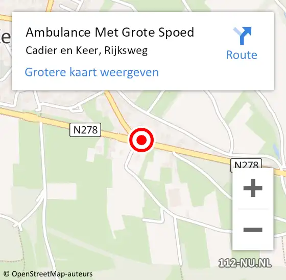 Locatie op kaart van de 112 melding: Ambulance Met Grote Spoed Naar Cadier en Keer, Rijksweg op 1 april 2014 08:07