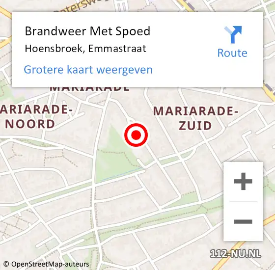 Locatie op kaart van de 112 melding: Brandweer Met Spoed Naar Hoensbroek, Emmastraat op 12 mei 2019 20:22