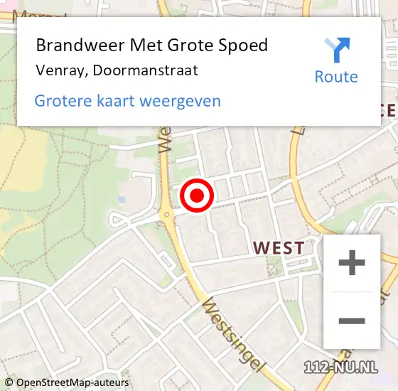 Locatie op kaart van de 112 melding: Brandweer Met Grote Spoed Naar Venray, Doormanstraat op 12 mei 2019 20:47