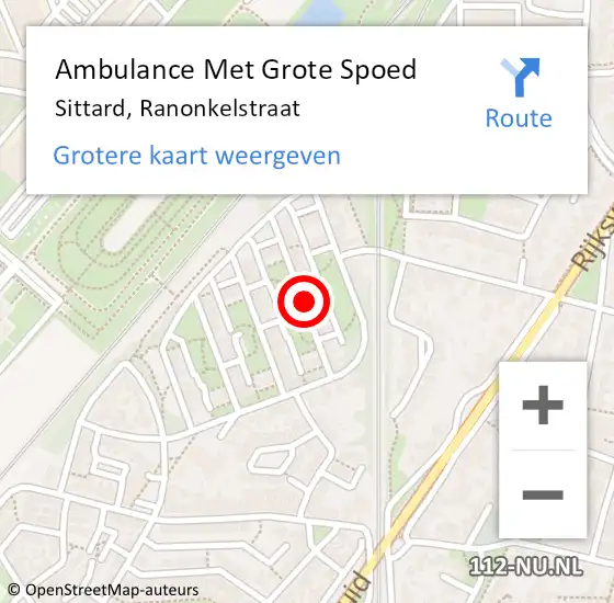 Locatie op kaart van de 112 melding: Ambulance Met Grote Spoed Naar Sittard, Ranonkelstraat op 1 april 2014 08:16