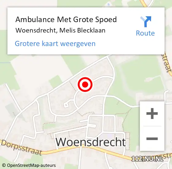 Locatie op kaart van de 112 melding: Ambulance Met Grote Spoed Naar Woensdrecht, Melis Blecklaan op 12 mei 2019 21:31