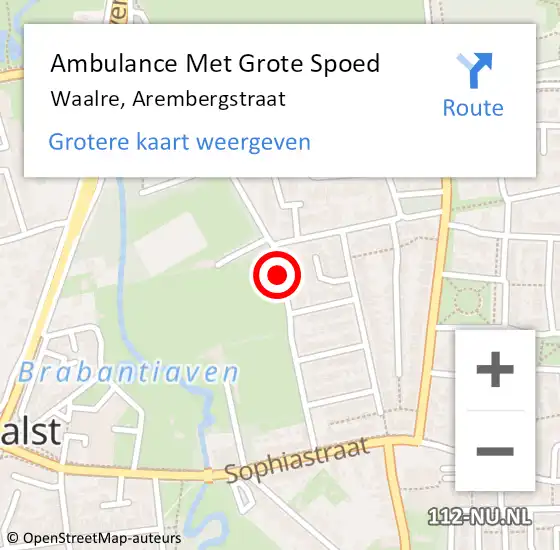 Locatie op kaart van de 112 melding: Ambulance Met Grote Spoed Naar Waalre, Arembergstraat op 12 mei 2019 22:24