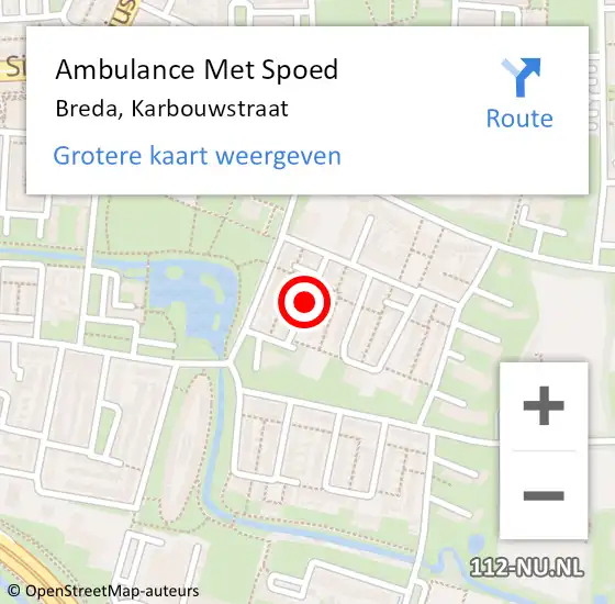 Locatie op kaart van de 112 melding: Ambulance Met Spoed Naar Breda, Karbouwstraat op 12 mei 2019 23:43