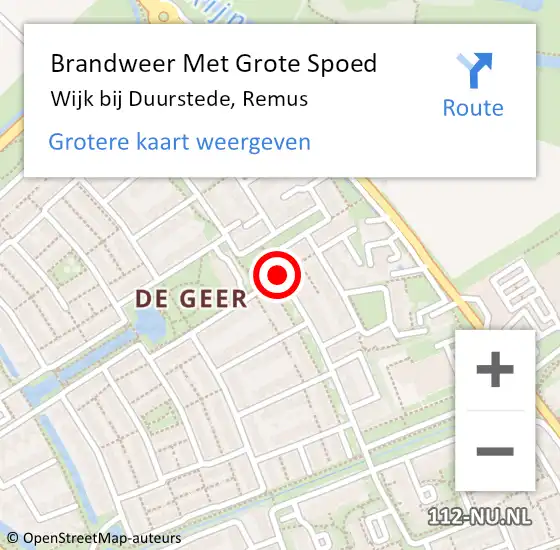 Locatie op kaart van de 112 melding: Brandweer Met Grote Spoed Naar Wijk bij Duurstede, Remus op 13 mei 2019 00:50