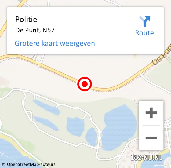 Locatie op kaart van de 112 melding: Politie De Punt, N57 op 13 mei 2019 00:58
