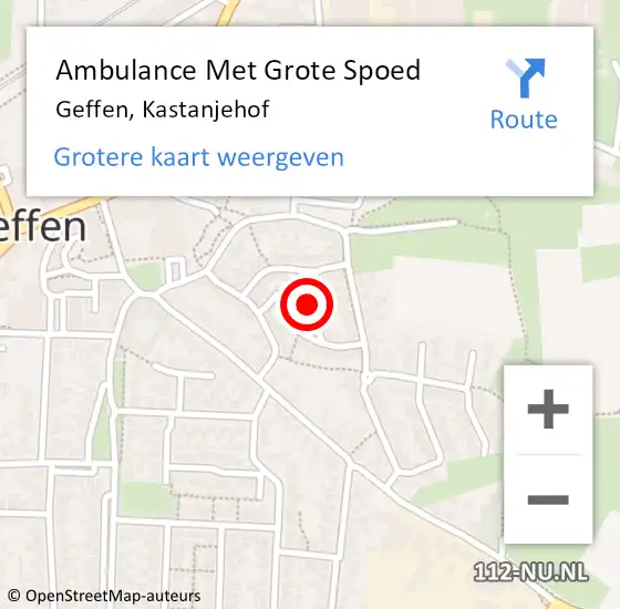 Locatie op kaart van de 112 melding: Ambulance Met Grote Spoed Naar Geffen, Kastanjehof op 13 mei 2019 08:24