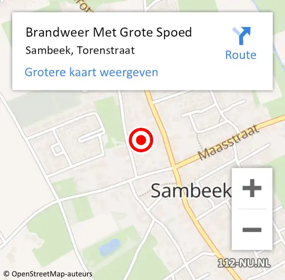 Locatie op kaart van de 112 melding: Brandweer Met Grote Spoed Naar Sambeek, Torenstraat op 13 mei 2019 08:26