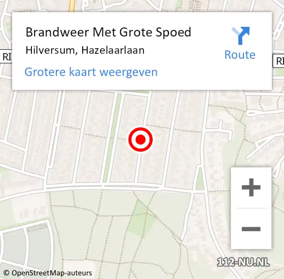 Locatie op kaart van de 112 melding: Brandweer Met Grote Spoed Naar Hilversum, Hazelaarlaan op 13 mei 2019 08:46