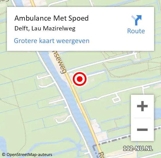 Locatie op kaart van de 112 melding: Ambulance Met Spoed Naar Delft, Lau Mazirelweg op 13 mei 2019 10:47