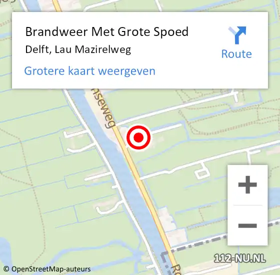 Locatie op kaart van de 112 melding: Brandweer Met Grote Spoed Naar Delft, Lau Mazirelweg op 13 mei 2019 10:50