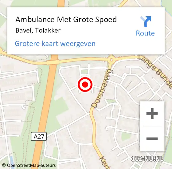 Locatie op kaart van de 112 melding: Ambulance Met Grote Spoed Naar Bavel, Tolakker op 13 mei 2019 14:40