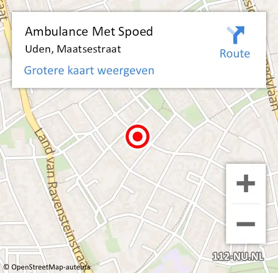 Locatie op kaart van de 112 melding: Ambulance Met Spoed Naar Uden, Maatsestraat op 13 mei 2019 18:33