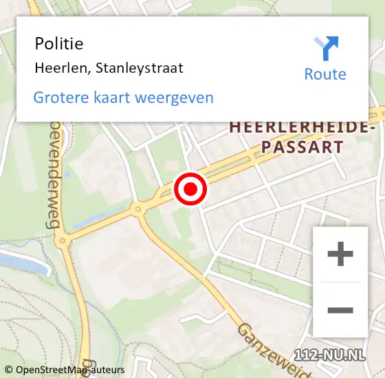 Locatie op kaart van de 112 melding: Politie Heerlen, Stanleystraat op 13 mei 2019 18:48