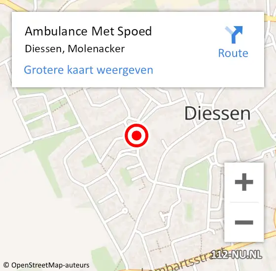 Locatie op kaart van de 112 melding: Ambulance Met Spoed Naar Diessen, Molenacker op 13 mei 2019 18:58