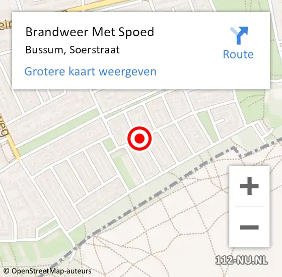 Locatie op kaart van de 112 melding: Brandweer Met Spoed Naar Bussum, Soerstraat op 13 mei 2019 19:10