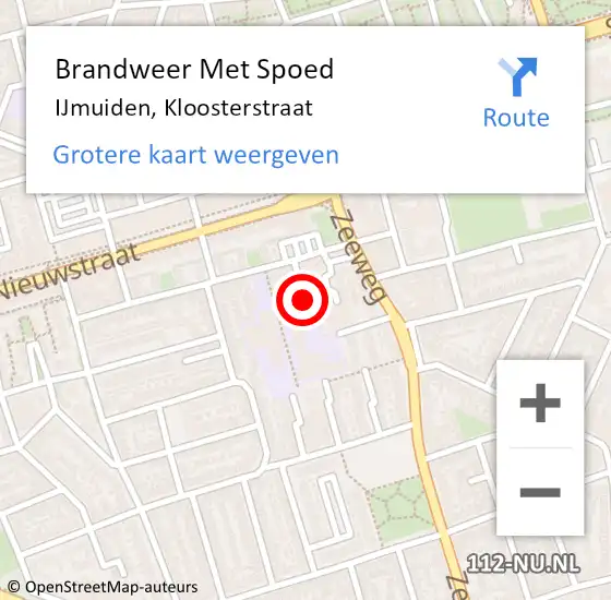 Locatie op kaart van de 112 melding: Brandweer Met Spoed Naar IJmuiden, Kloosterstraat op 13 mei 2019 19:14