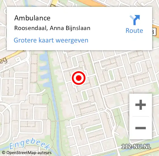 Locatie op kaart van de 112 melding: Ambulance Roosendaal, Anna Bijnslaan op 13 mei 2019 19:34