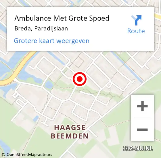 Locatie op kaart van de 112 melding: Ambulance Met Grote Spoed Naar Breda, Paradijslaan op 14 mei 2019 00:08