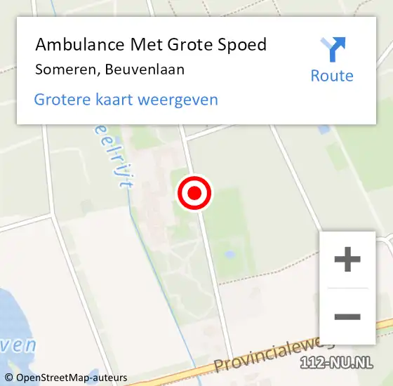 Locatie op kaart van de 112 melding: Ambulance Met Grote Spoed Naar Someren, Beuvenlaan op 14 mei 2019 01:06