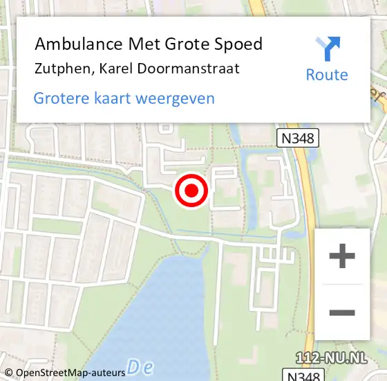 Locatie op kaart van de 112 melding: Ambulance Met Grote Spoed Naar Zutphen, Karel Doormanstraat op 14 mei 2019 08:53