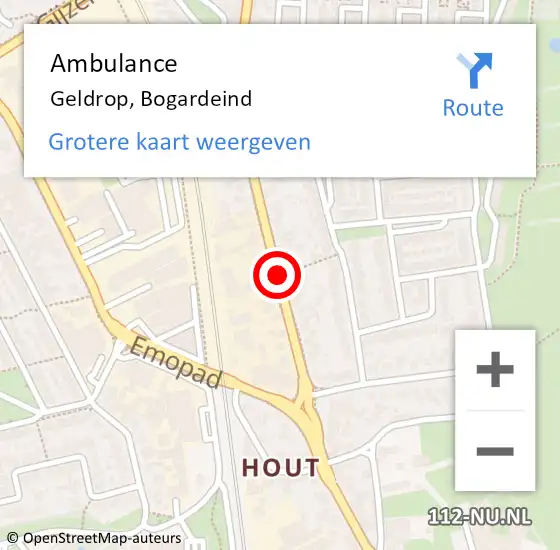 Locatie op kaart van de 112 melding: Ambulance Geldrop, Bogardeind op 14 mei 2019 09:16