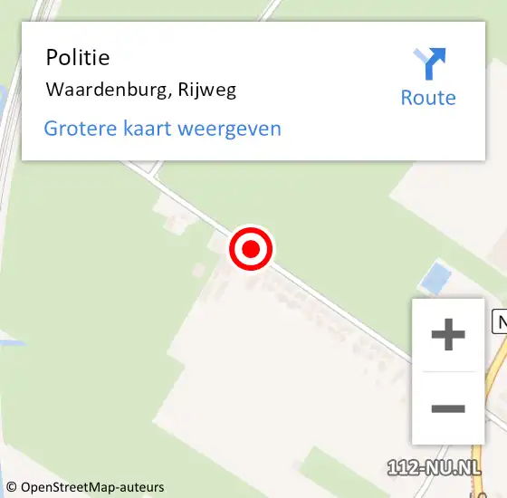 Locatie op kaart van de 112 melding: Politie Waardenburg, Rijweg op 14 mei 2019 09:58