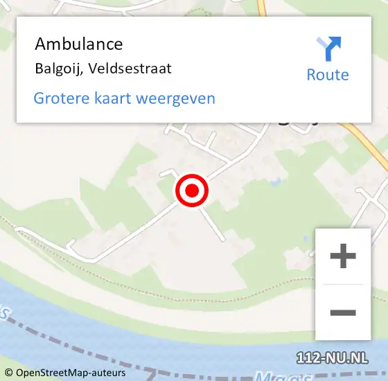 Locatie op kaart van de 112 melding: Ambulance Balgoij, Veldsestraat op 14 mei 2019 11:36