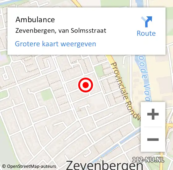 Locatie op kaart van de 112 melding: Ambulance Zevenbergen, van Solmsstraat op 14 mei 2019 12:16