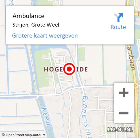 Locatie op kaart van de 112 melding: Ambulance Strijen, Grote Weel op 14 mei 2019 13:01