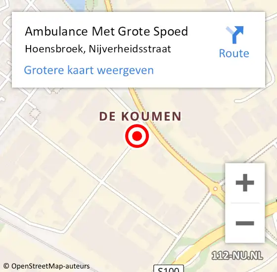 Locatie op kaart van de 112 melding: Ambulance Met Grote Spoed Naar Hoensbroek, Nijverheidsstraat op 1 april 2014 10:36