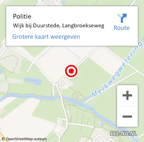 Locatie op kaart van de 112 melding: Politie Wijk bij Duurstede, Langbroekseweg op 14 mei 2019 13:59