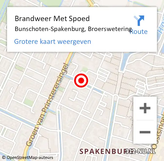 Locatie op kaart van de 112 melding: Brandweer Met Spoed Naar Bunschoten-Spakenburg, Broerswetering op 14 mei 2019 14:33