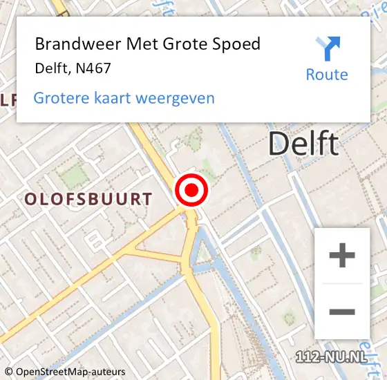 Locatie op kaart van de 112 melding: Brandweer Met Grote Spoed Naar Delft, N467 op 14 mei 2019 15:26