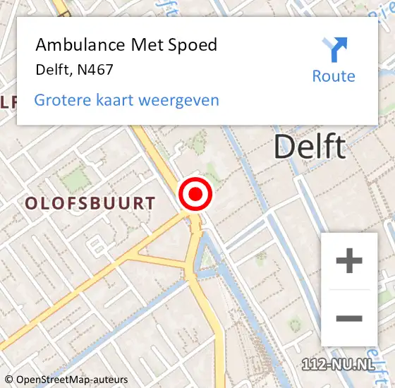 Locatie op kaart van de 112 melding: Ambulance Met Spoed Naar Delft, N467 op 14 mei 2019 15:30
