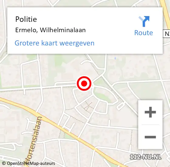 Locatie op kaart van de 112 melding: Politie Ermelo, Wilhelminalaan op 14 mei 2019 15:32