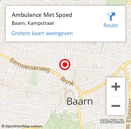 Locatie op kaart van de 112 melding: Ambulance Met Spoed Naar Baarn, Kampstraat op 1 april 2014 10:53