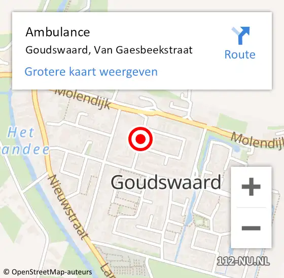 Locatie op kaart van de 112 melding: Ambulance Goudswaard, Van Gaesbeekstraat op 14 mei 2019 16:45