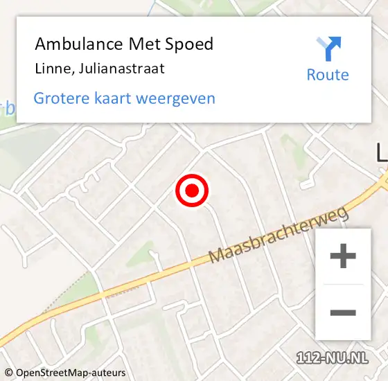 Locatie op kaart van de 112 melding: Ambulance Met Spoed Naar Linne, Julianastraat op 27 september 2013 10:29