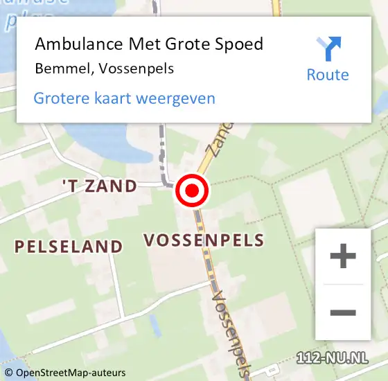 Locatie op kaart van de 112 melding: Ambulance Met Grote Spoed Naar Bemmel, Vossenpels op 14 mei 2019 17:16