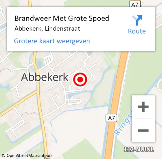 Locatie op kaart van de 112 melding: Brandweer Met Grote Spoed Naar Abbekerk, Lindenstraat op 14 mei 2019 17:26