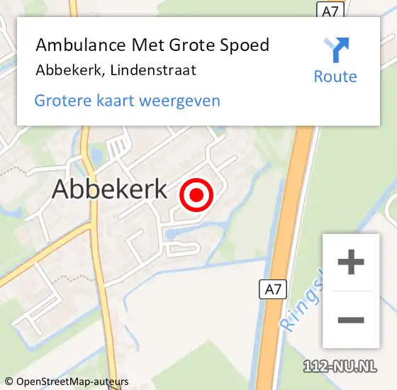 Locatie op kaart van de 112 melding: Ambulance Met Grote Spoed Naar Abbekerk, Lindenstraat op 14 mei 2019 17:28